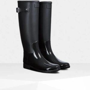 Hunter Refined Tall Gloss Duo Women's Rain Boots Black 5M